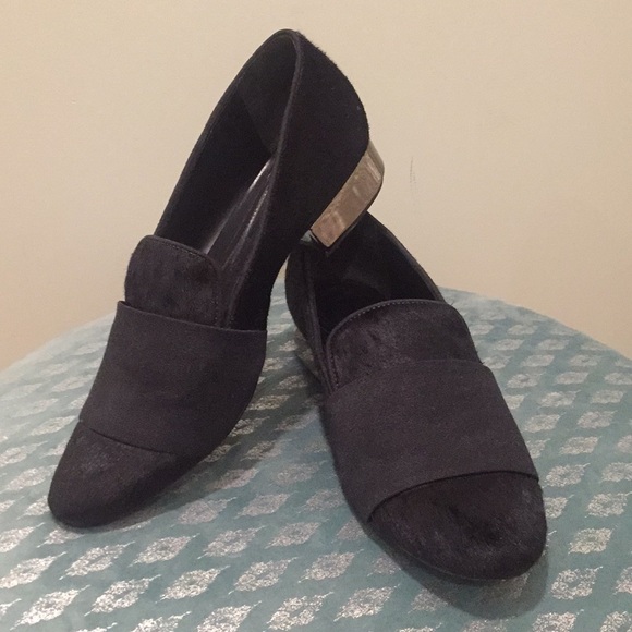 Schutz Pony Hair Black Shoes with Mirrored Heel - Picture 1 of 5